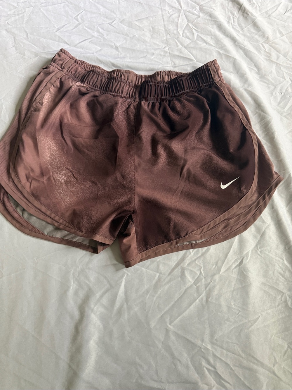 Nike Women's Maroon Athletic Running Shorts with White Swoosh